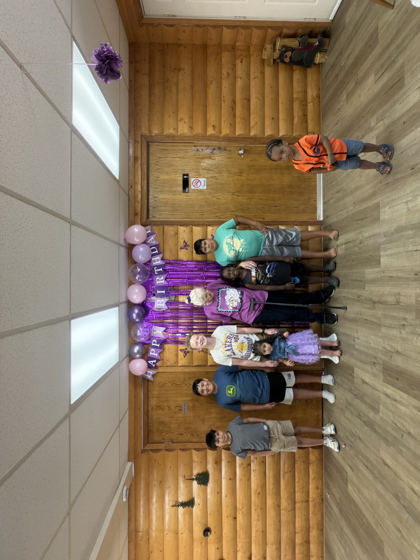 Barbara's 83rd birthday, posing with great grandchildren.