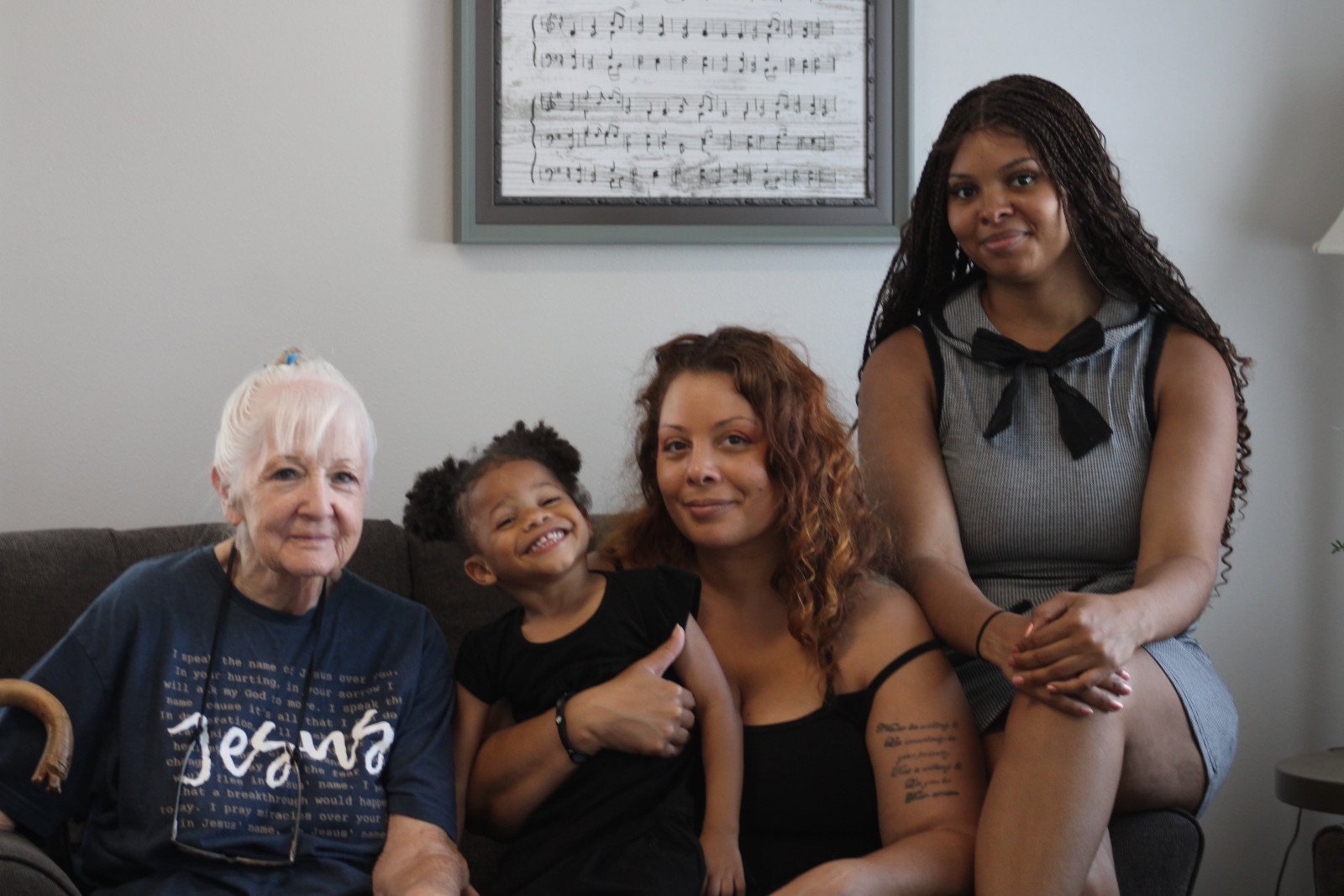 Grandma Barb posing with Chandra, Jasmine and Amoya.
